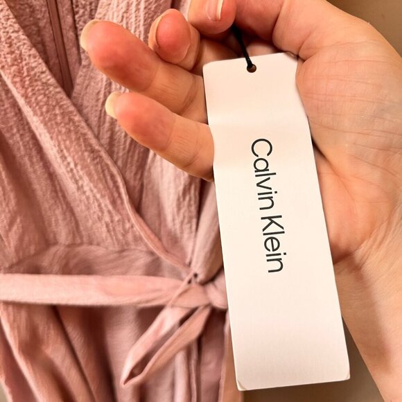 Sleeveless Calvin Klein Dress Womens Size 8 Pink Textured Belted Wrap Midi New W - Picture 5 of 10